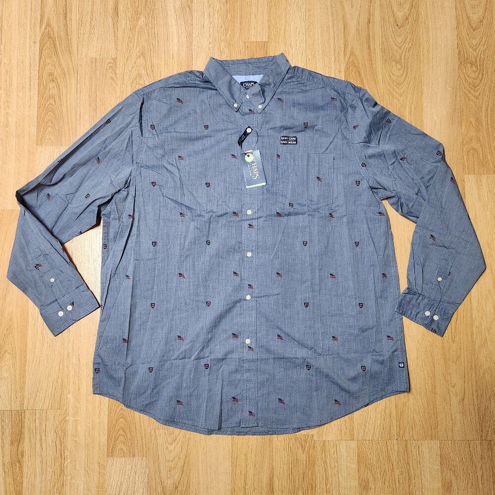 Chaps button front long sleeve shirt men sz 3XLT Newport Navy USA flag NWT $